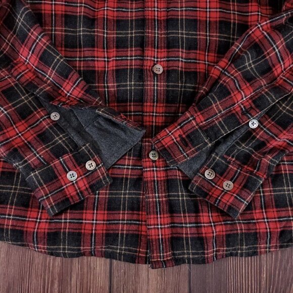 Carbon 2 Cobalt Mens Large Black Red Plaid Lined Flannel 2 Pockets L/S Shirt - Picture 10 of 16